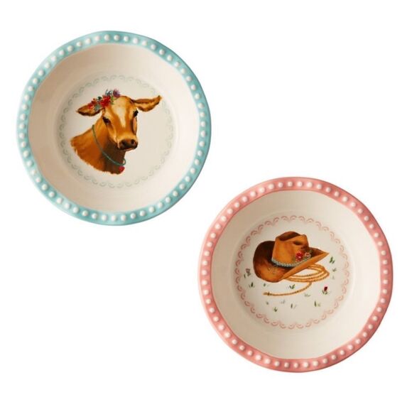 🦋 New Pioneer Woman Sweet Romance Cow 2 Pack Mini Ceramic Pie Pan Set - Picture 5 of 9